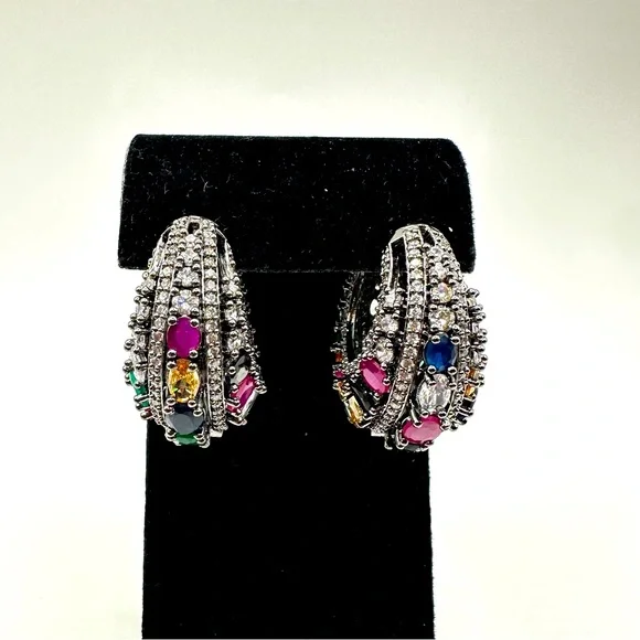 Statement cz rhinestone, possible gemstones in black "silver" earrings! - Picture 1 of 15